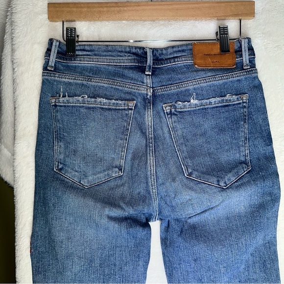 ZARA Trafaluc Denim Floral Embroidered Distressed Flare Jeans 4 Boho Festival - Picture 7 of 10